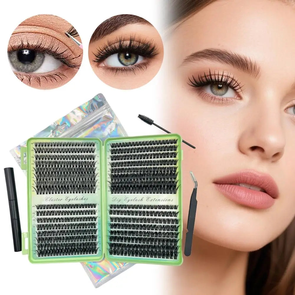 Kit DIY Extensiones Pestañas 50D-100D Clusters 8-16mm Individuales - Con Adhesivo y Sellador Maquillaje Ojos