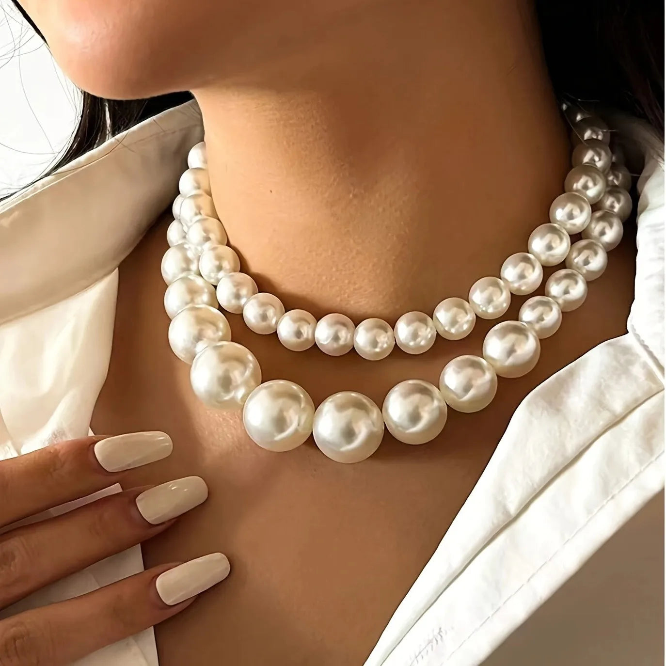 Set de 2 Collares Gargantilla con Perlas de Imitación | Joyería Elegante Mujer