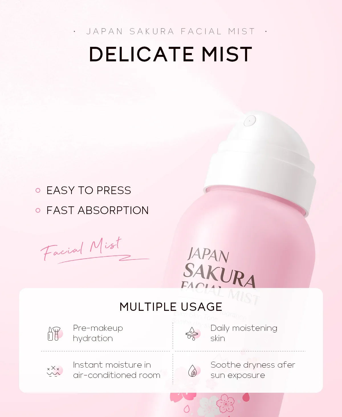 LAIKOU Sakura Facial Mist  Toner Hydrating Moisturize Gentle Repair Brightening Skin Improve Glow Serum Toner Spray 100ml