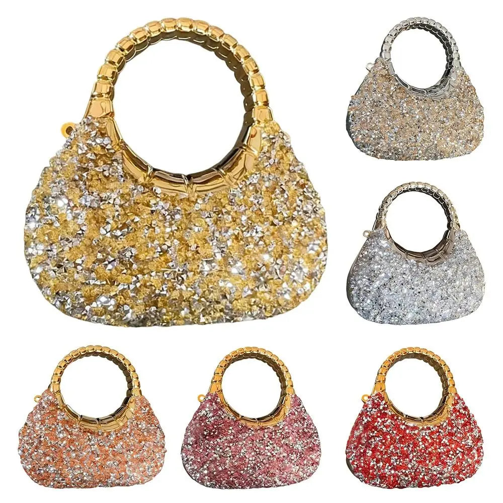 Minibolso Brillante de Fiesta en Forma de Media Luna