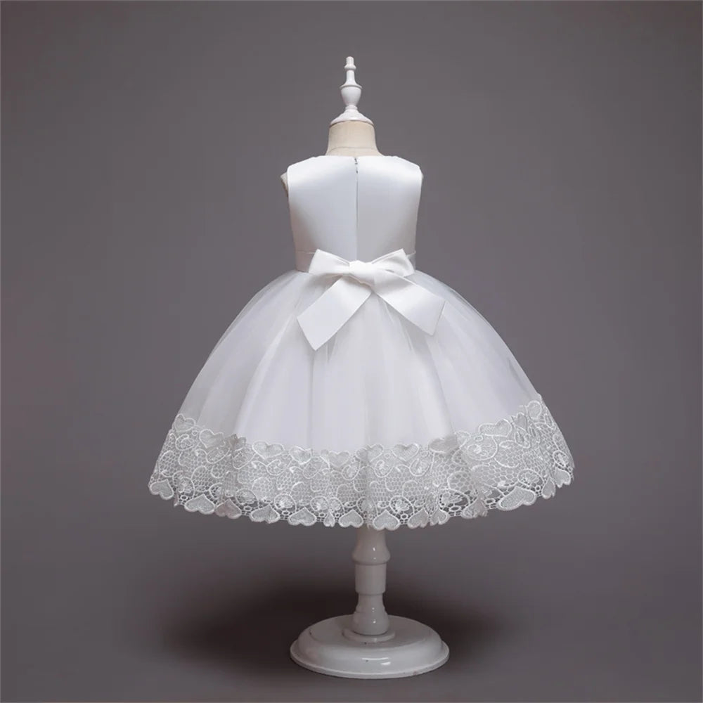Vestido Princesa Niña sin Mangas | Encaje con Lazos | Comunión y Ocasiones Especiales