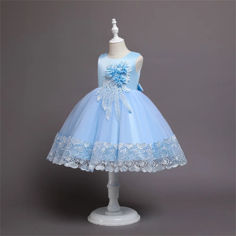 Vestido de Princesa Niña con Encaje y Lazos – Primera Comunión y Ocasiones Especiales