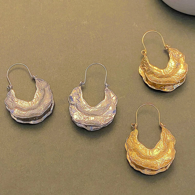 Aretes Aro Geométrico Texturizado Vintage para Mujer