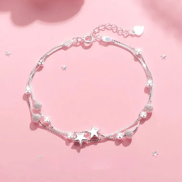 Pulsera Corazón Cristal Azul Estilo Coreano Plata 925 para Mujer