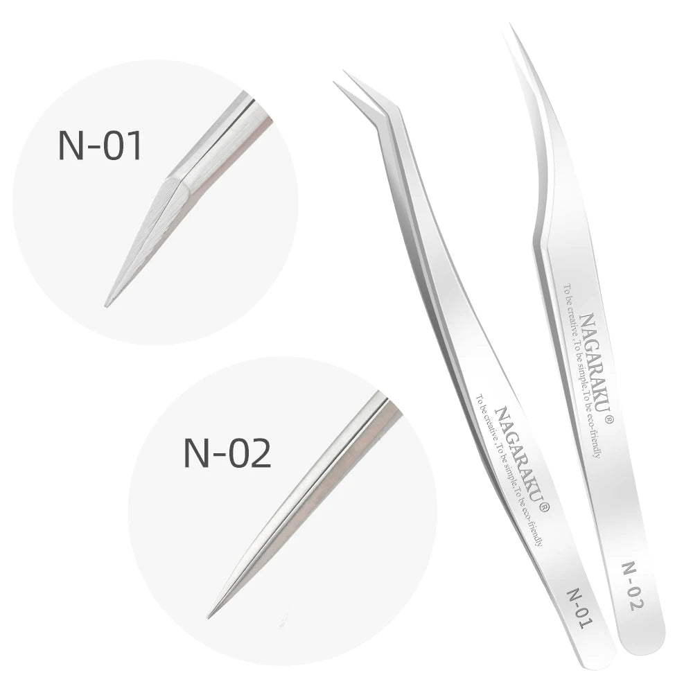 Pinzas Profesionales para Extensiones de Pestañas Acero Inoxidable - NAGARAKU Precisión 3D Maquillaje
