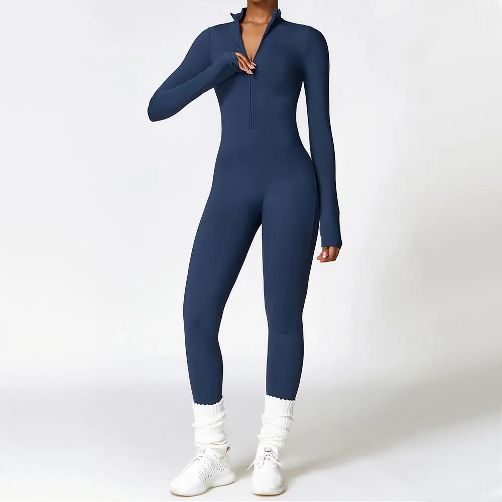 Jumpsuit Deportivo Yoga Ajustado Manga Larga con Cierre - Mujer