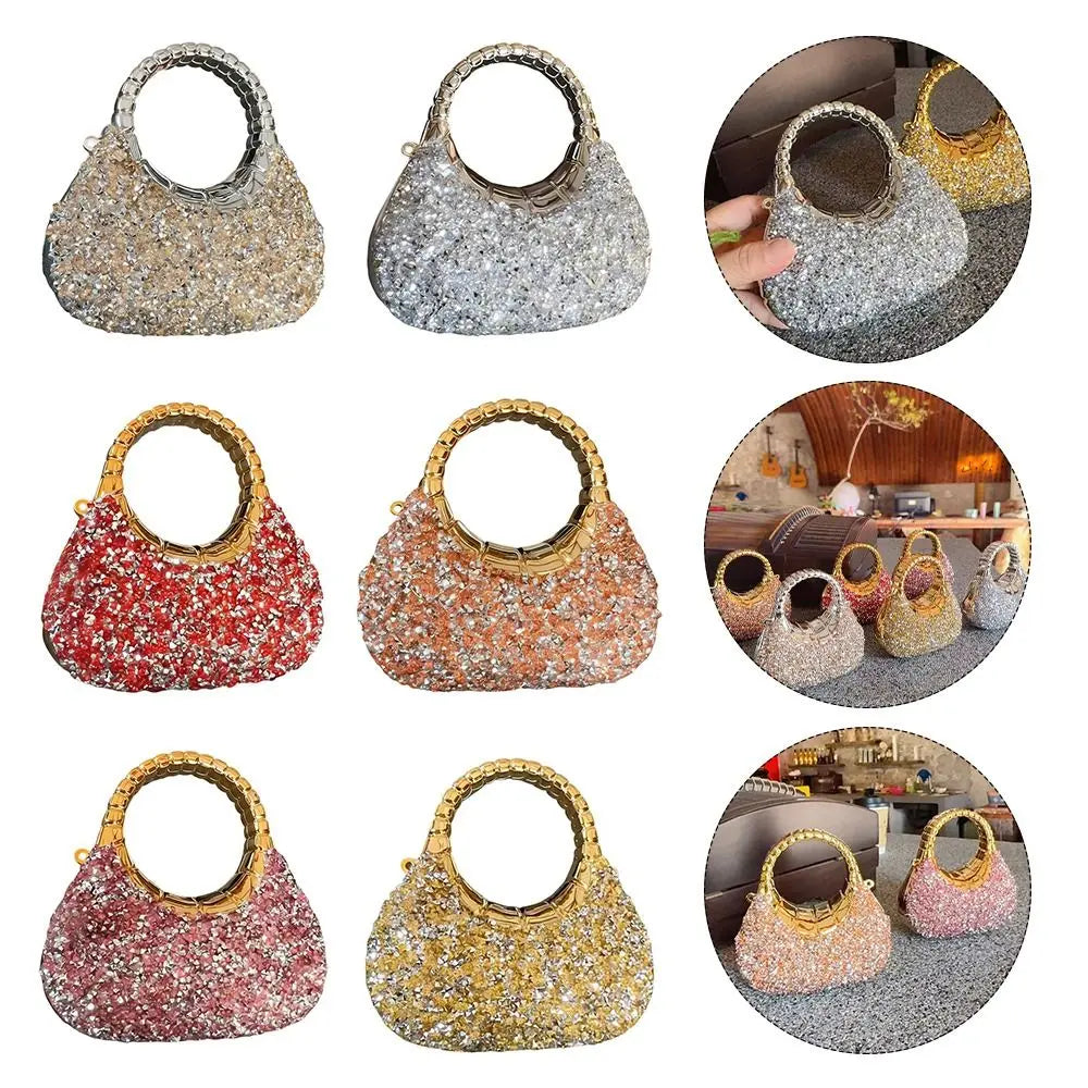 Minibolso Brillante de Fiesta en Forma de Media Luna