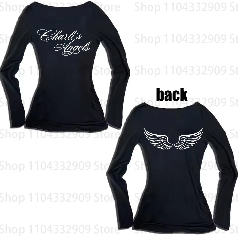 Camiseta Vintage Estampado Letras Mujer – Manga Larga Ajustada Estilo Y2K