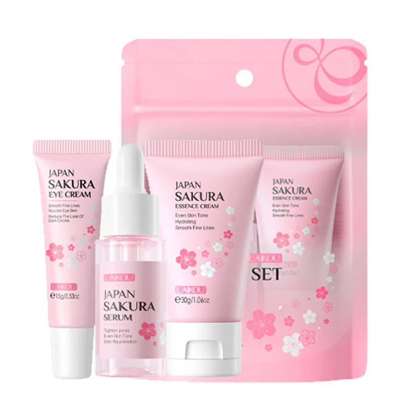 Set LAIKOU 3 Piezas – Crema Facial, Sérum y Contorno de Ojos Vitamina C, Sakura o Caracol Dorado