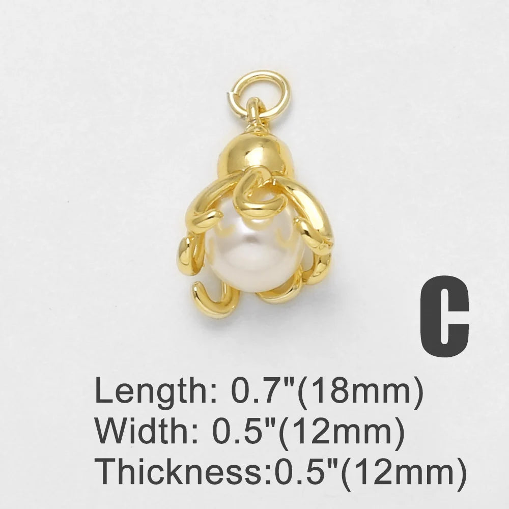 Dije de Estrella de Mar con Perla y Cristal - Cobre con Circonia Cúbica para Collar