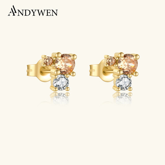 ANDYWEN 925 Sterling Silver Champagne CZ Big Stud Earring Jewelry 2023 Spring Animal Piercing Clips Luxury Women Luxury Jewels