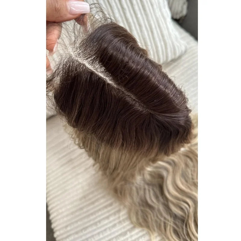 Peluca Frontal de Encaje 13x4 Ondas Profundas Rubia Platino – Sintética Sin Pegamento para Mujer