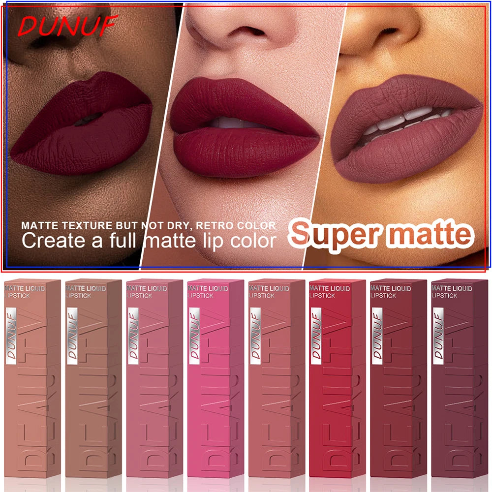 Set 8 Lip Gloss Mate Waterproof Hidratante Larga Duración - Labial Líquido No Mancha Tonos Nude Maquillaje