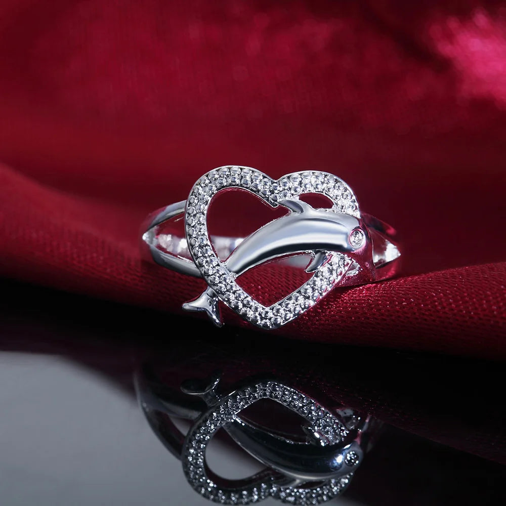 Collar Delfines Corazón Plata 925 Pareja