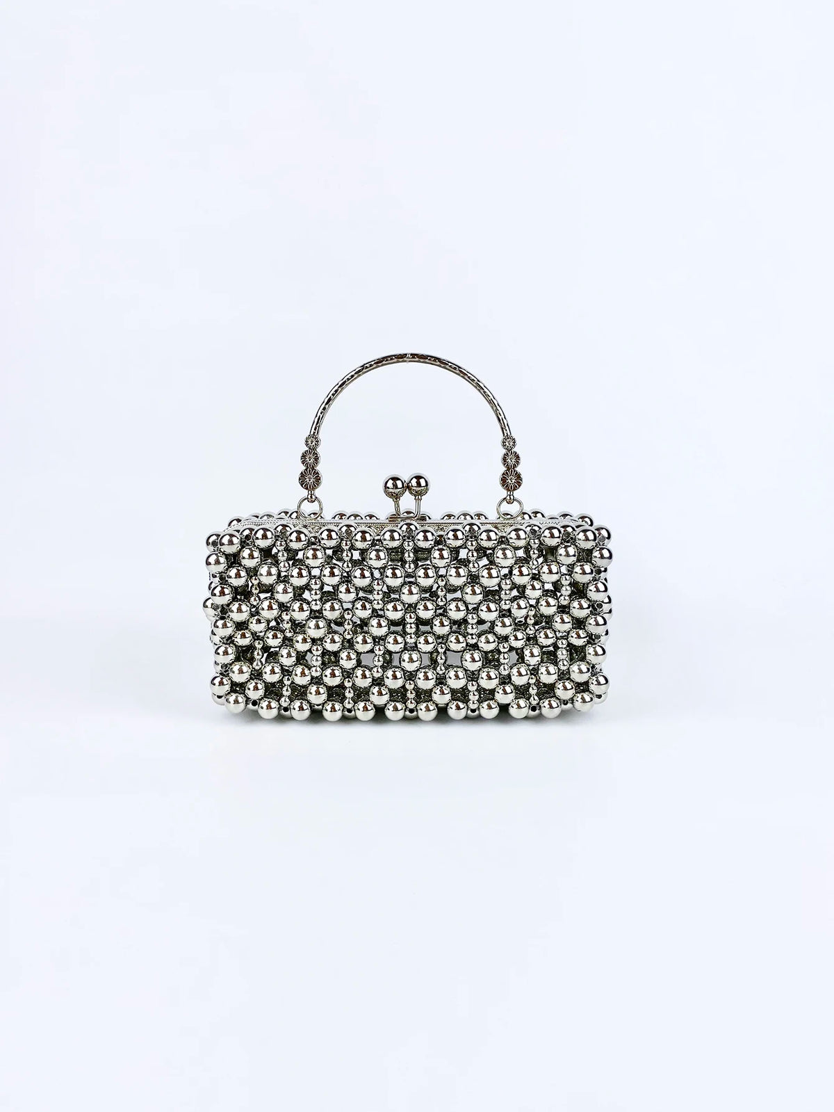 Bolso Pequeño Plateado con Cuentas para Fiesta