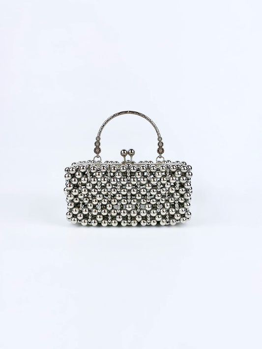 Bolso Pequeño Plateado con Cuentas para Fiesta