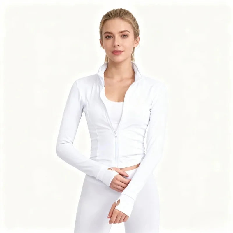 Sports Top Running Gym Clothing Long Sleeve Yoga Zipper Jacket Slim Fit Stylish Spring Autumn Womens Fitness Wear