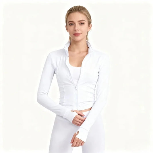 Sports Top Running Gym Clothing Long Sleeve Yoga Zipper Jacket Slim Fit Stylish Spring Autumn Womens Fitness Wear