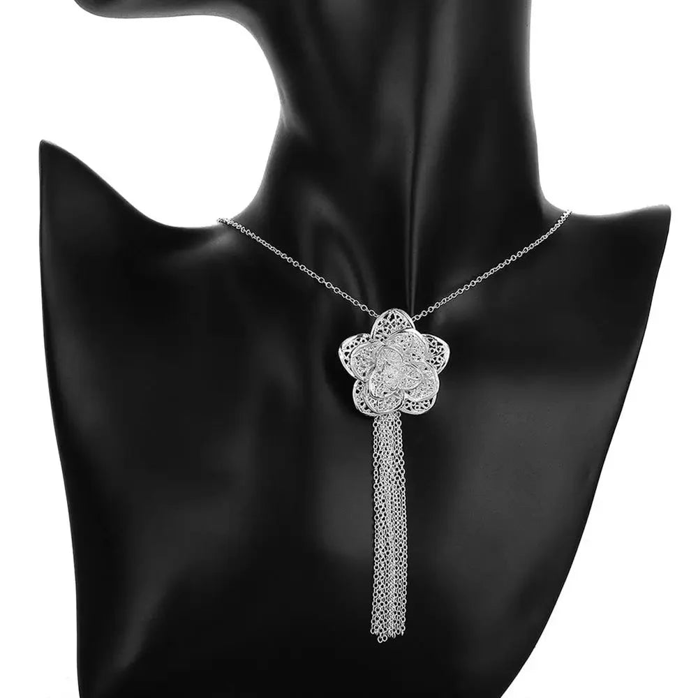 Set Collar y Aretes Flores Plata 925 Navidad