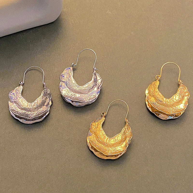 Aretes Aro Geométrico Texturizado Vintage para Mujer