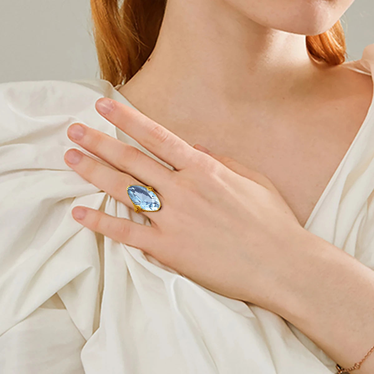 Anillo Cóctel Aquamarine Azul Cielo Ovalado Plata 925 para Mujer