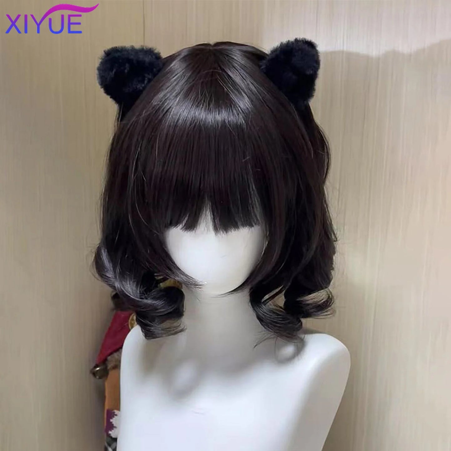 Peluca Sintética Corta con Dobles Coletas Rizadas y Flequillo – Estilo Lolita Cosplay