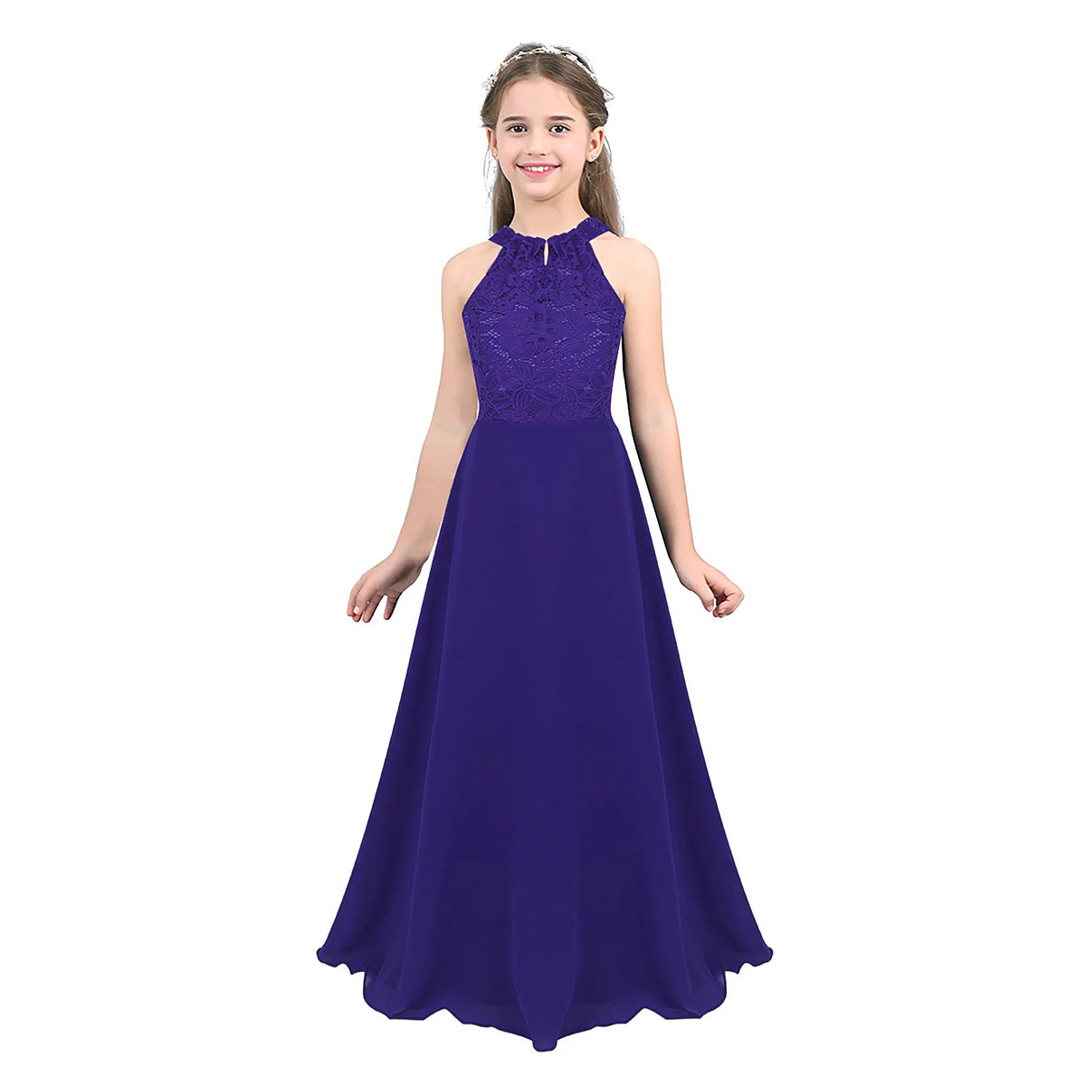 Vestido Largo de Fiesta para Niña con Encaje – Varios Colores