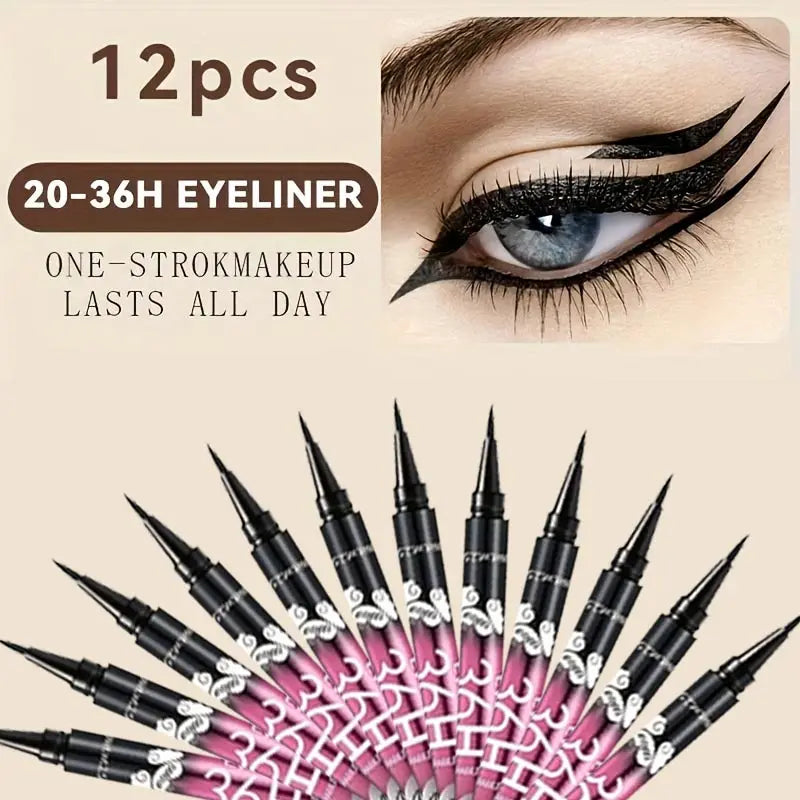 Set 12 Delineadores Líquidos Negros Waterproof Larga Duración - Maquillaje Ojos Profesional Mujer