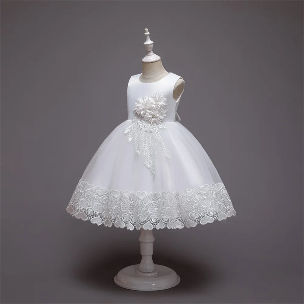 Vestido Princesa Niña sin Mangas | Encaje con Lazos | Comunión y Ocasiones Especiales