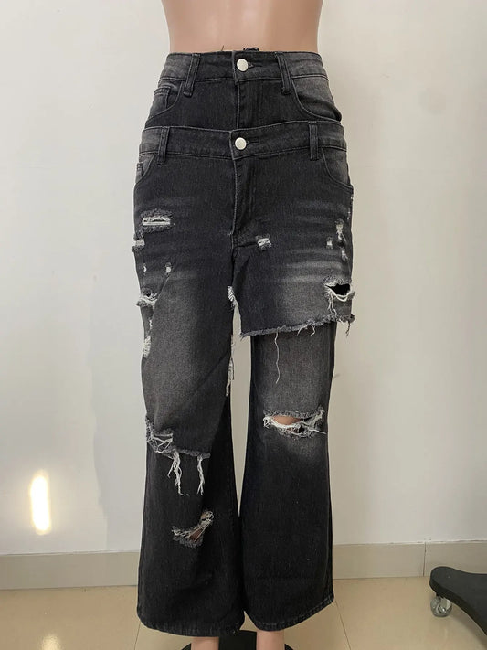 Streetwear Wide Leg Jeans Cargo Pants Sexy Women High Waist Elegant High Street Denim Loose Trousers