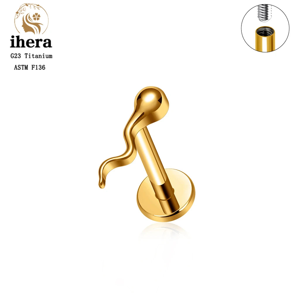 Piercing de Titanio ASTM F136 Caballito de Mar y Corazón - 16G Labret para Cartílago