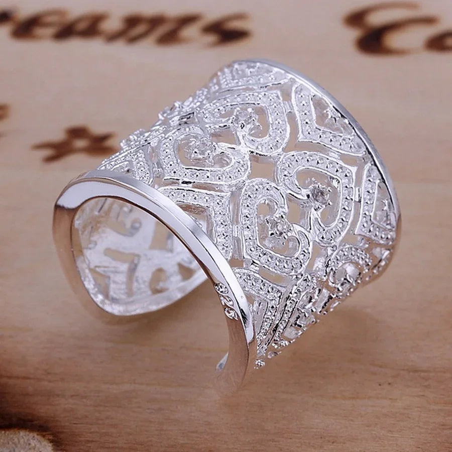 Anillo Plata 925 Sterling Silver Elegante Cristales Mujer - Joyería Noble Encantadora Fiesta Boda Regalo