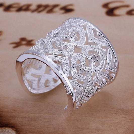 Anillo Plata 925 Sterling Silver Elegante Cristales Mujer - Joyería Noble Encantadora Fiesta Boda Regalo