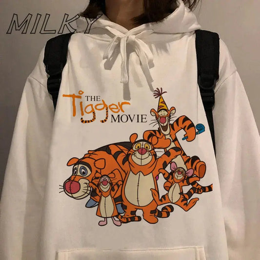 Sudadera con Capucha Mujer Película Tigger Harajuku Pullovers Tops Casuales Cuello Redondo Estampado Winnie The Pooh Manga Larga