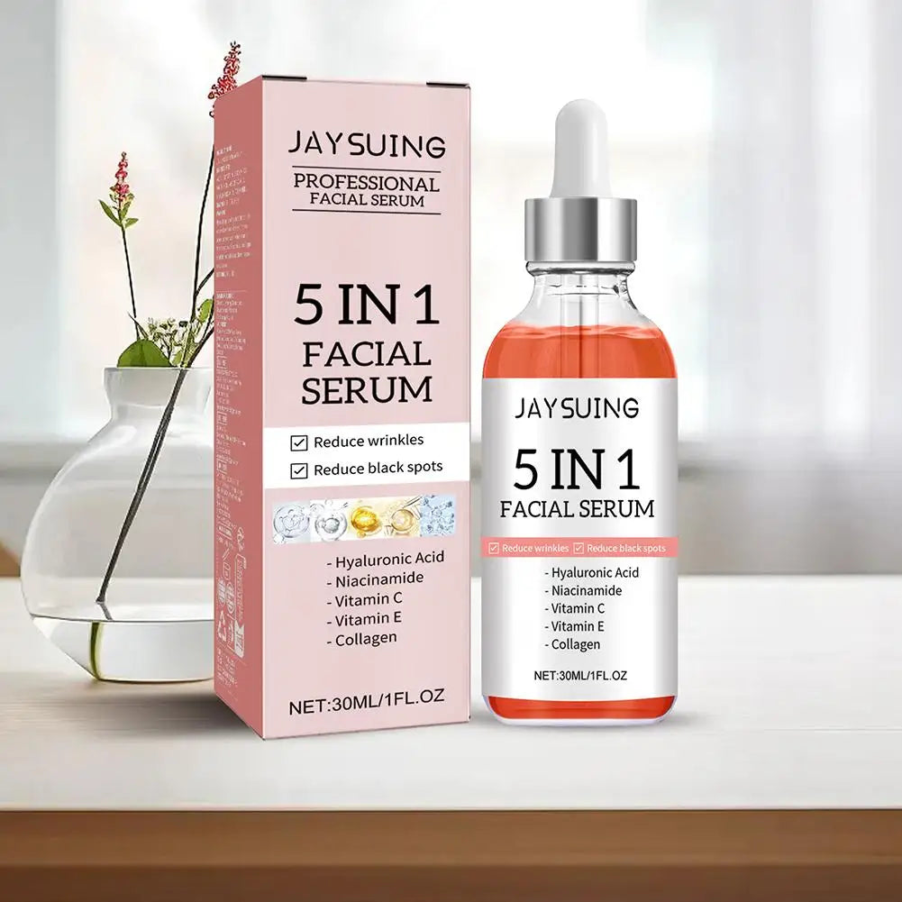 Sérum Facial 5 en 1 – Vitamina C, Ácido Hialurónico, Reafirmante, Iluminador y Reductor de Poros