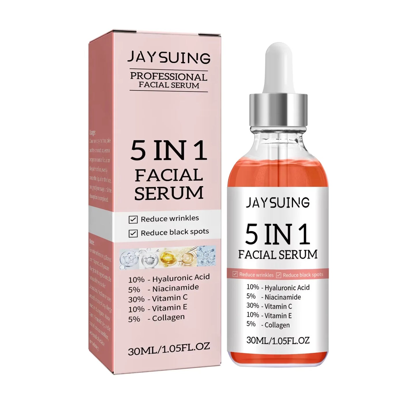 Sérum Facial 5 en 1 Jaysuing – Ácido Hialurónico, Vitamina C, Colágeno y Niacinamida 30ml