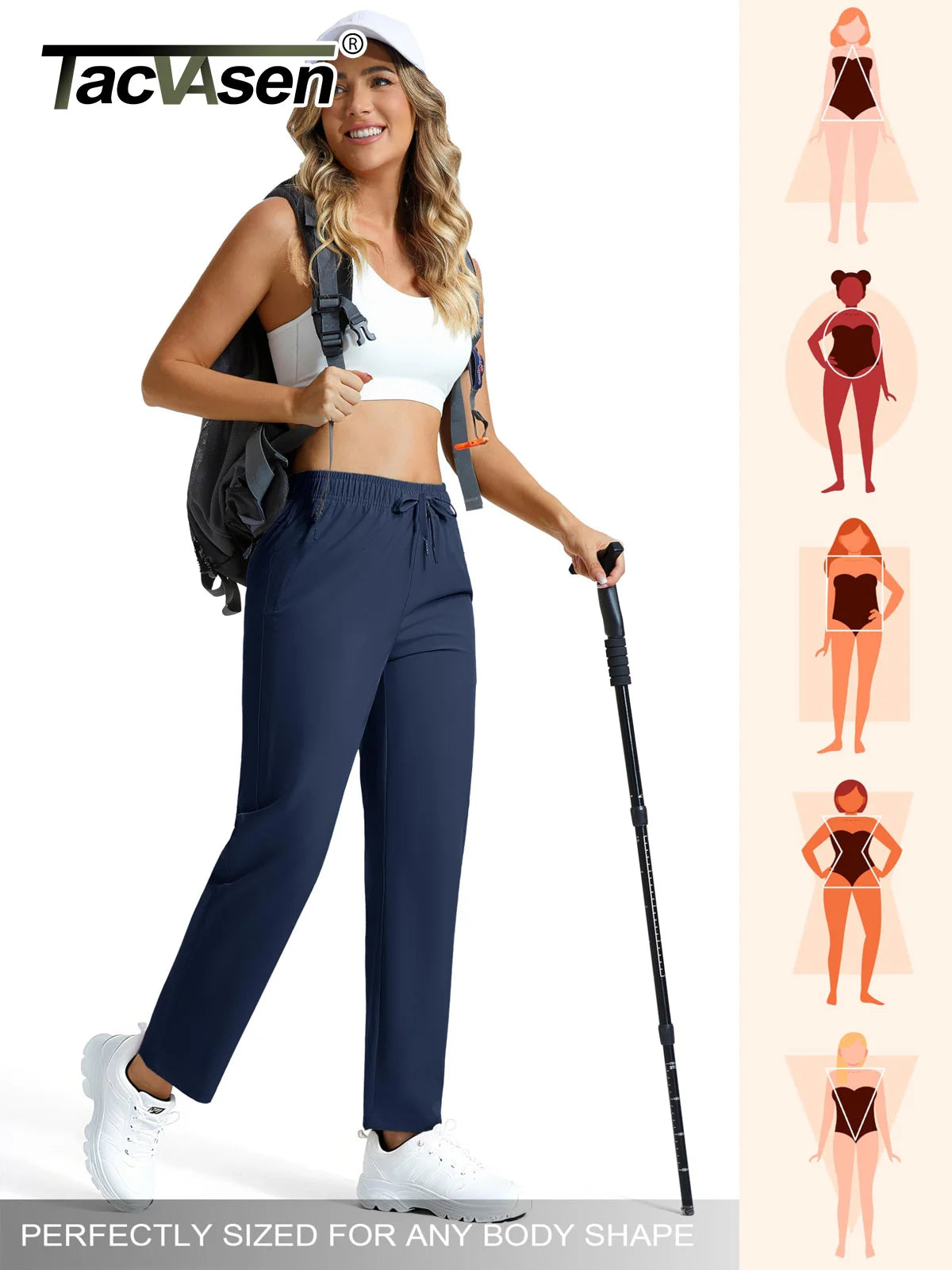 TACVASEN Pantalones de Senderismo para Mujer Secado Rápido Ligeros Resistentes al Agua Pantalones de Viaje con Bolsillos con Cierre Cintura Elástica Pantalones Golf