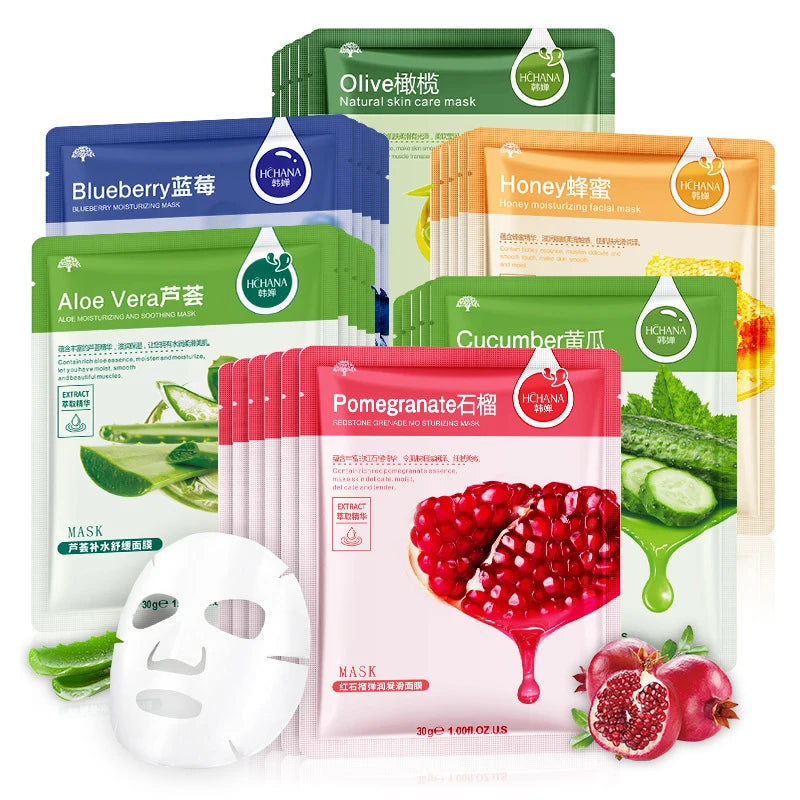 30pcs Fresh Fruits Facial Masks Whitenting skincare Moisturizing Anti Wrinkle Hydrating Korean Face Mask Facial Skin Care