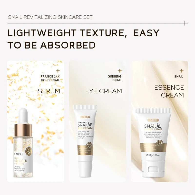 Set LAIKOU 3 Piezas – Crema Facial, Sérum y Contorno de Ojos Vitamina C, Sakura o Caracol Dorado
