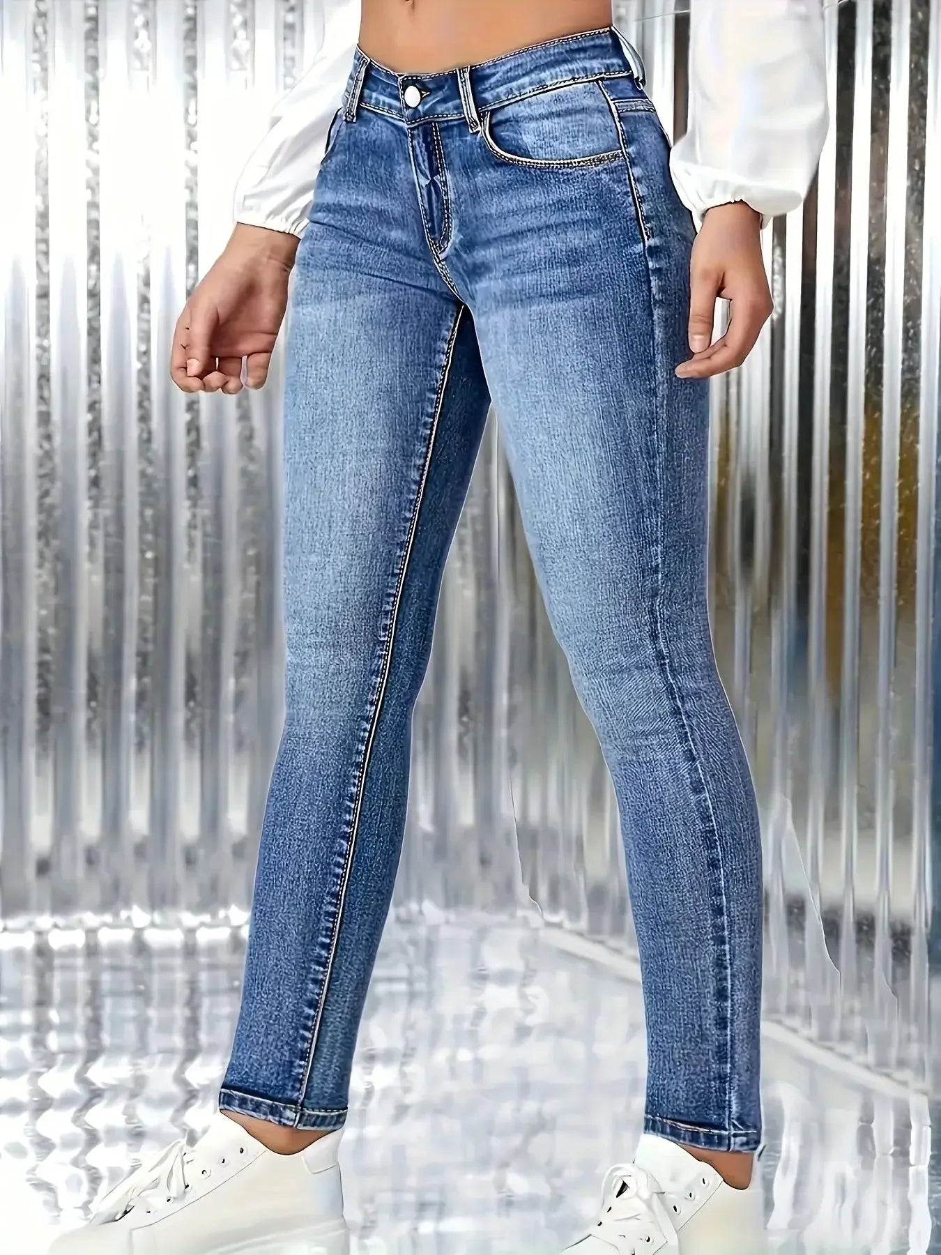 Y2k Jeans Jeans For Woman Elastic Blue Skinny Trousers Simple Design Classic Denim Pants Retro Style High Waist