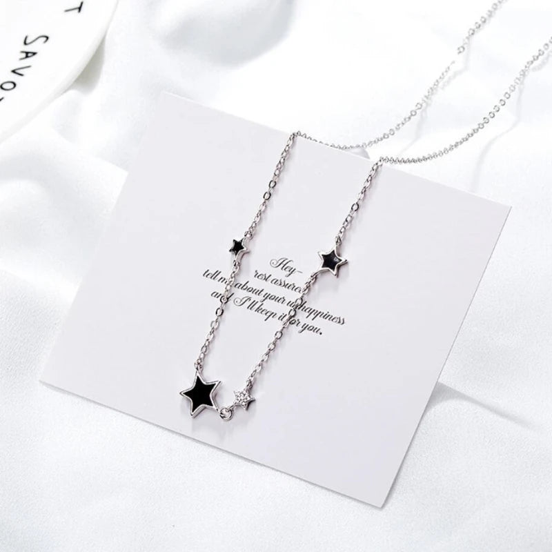 Collar Cadena Clavícula Estrella Pentágrama Zircón Plata 925 para Mujer