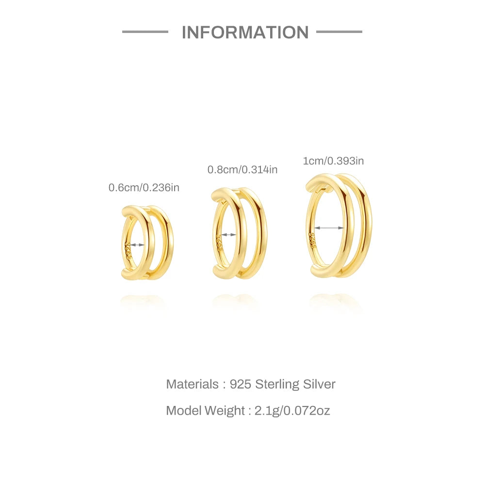 Aretes Clip Aro Doble Capa CZ Plata 925 Piercing para Mujer