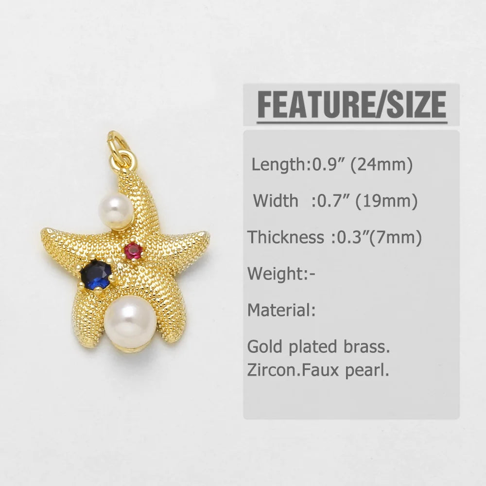 Dije de Estrella de Mar con Perla y Cristal - Cobre con Circonia Cúbica para Collar