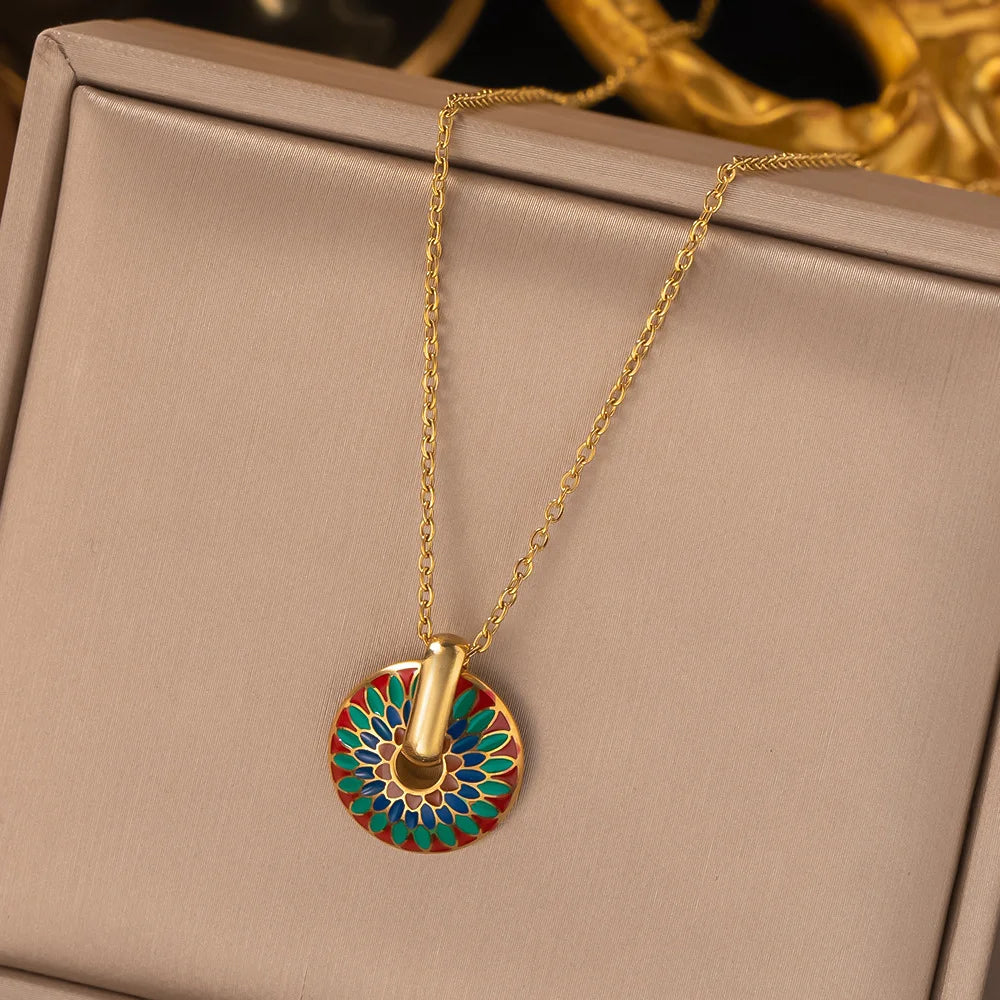 Set de 2 Piezas Aretes y Collar con Epoxi Colorido - Metal Dorado para Uso Diario