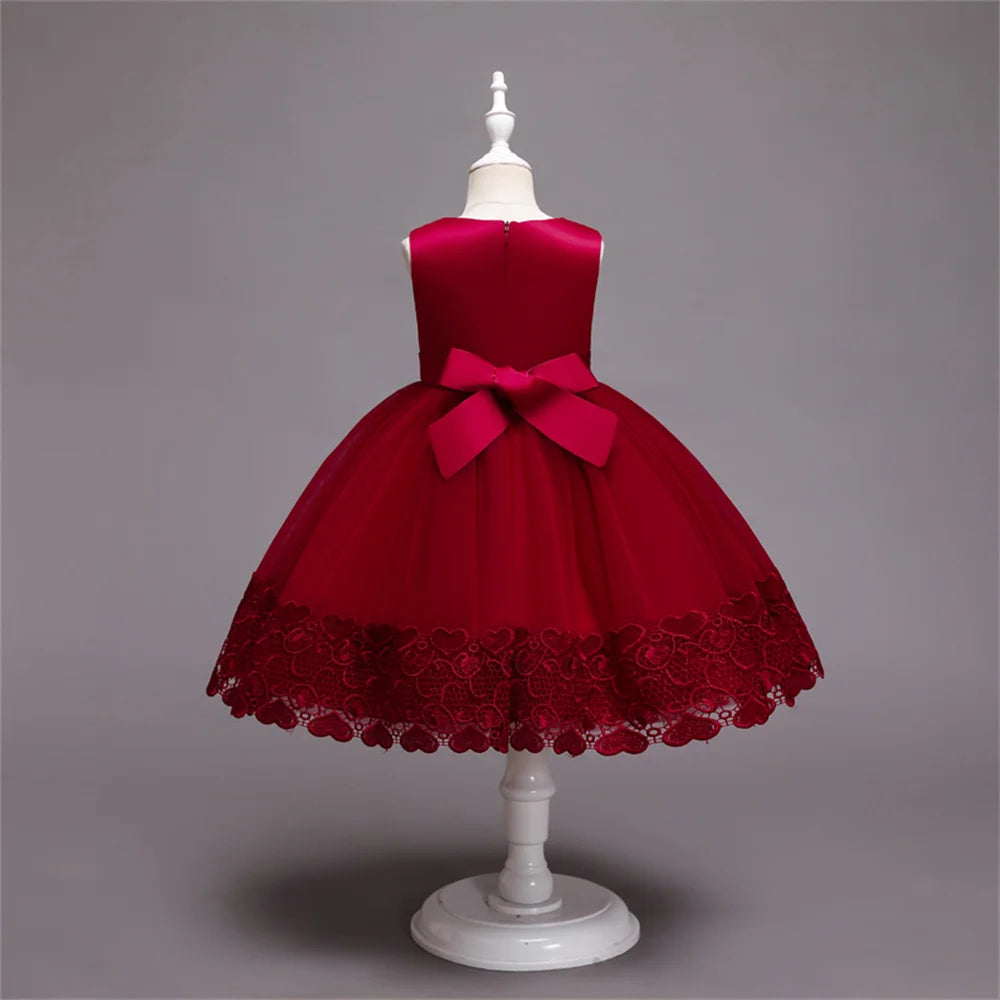 Vestido Princesa Niña sin Mangas | Encaje con Lazos | Comunión y Ocasiones Especiales