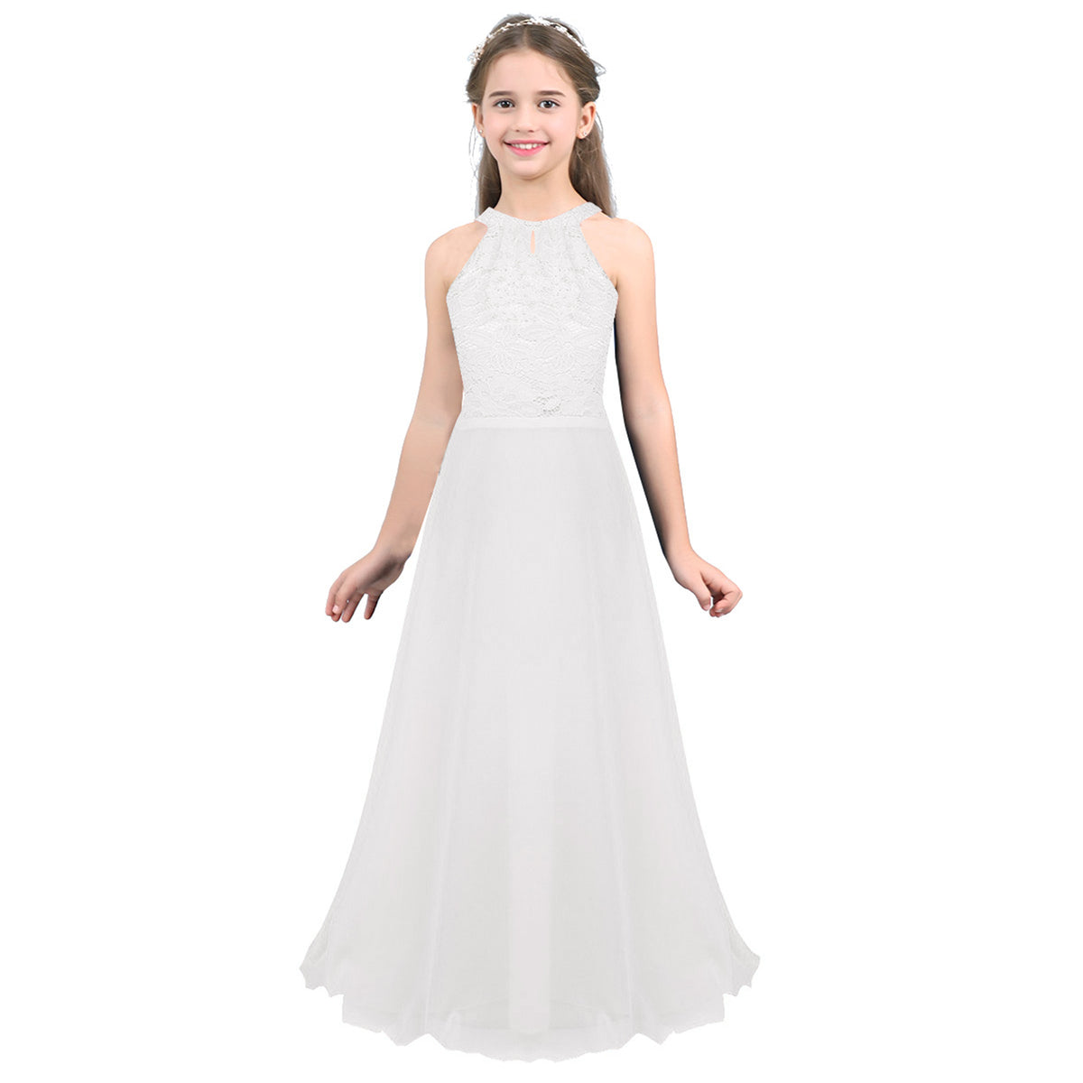 Vestido Largo de Fiesta para Niña con Encaje – Varios Colores