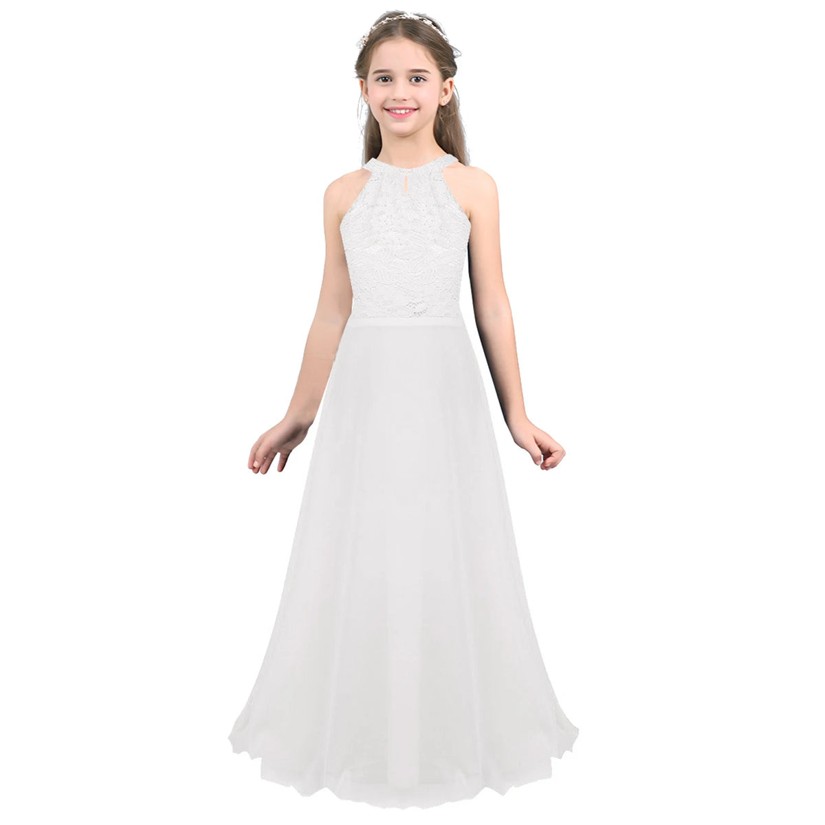 Vestido Largo de Fiesta para Niña con Encaje – Varios Colores