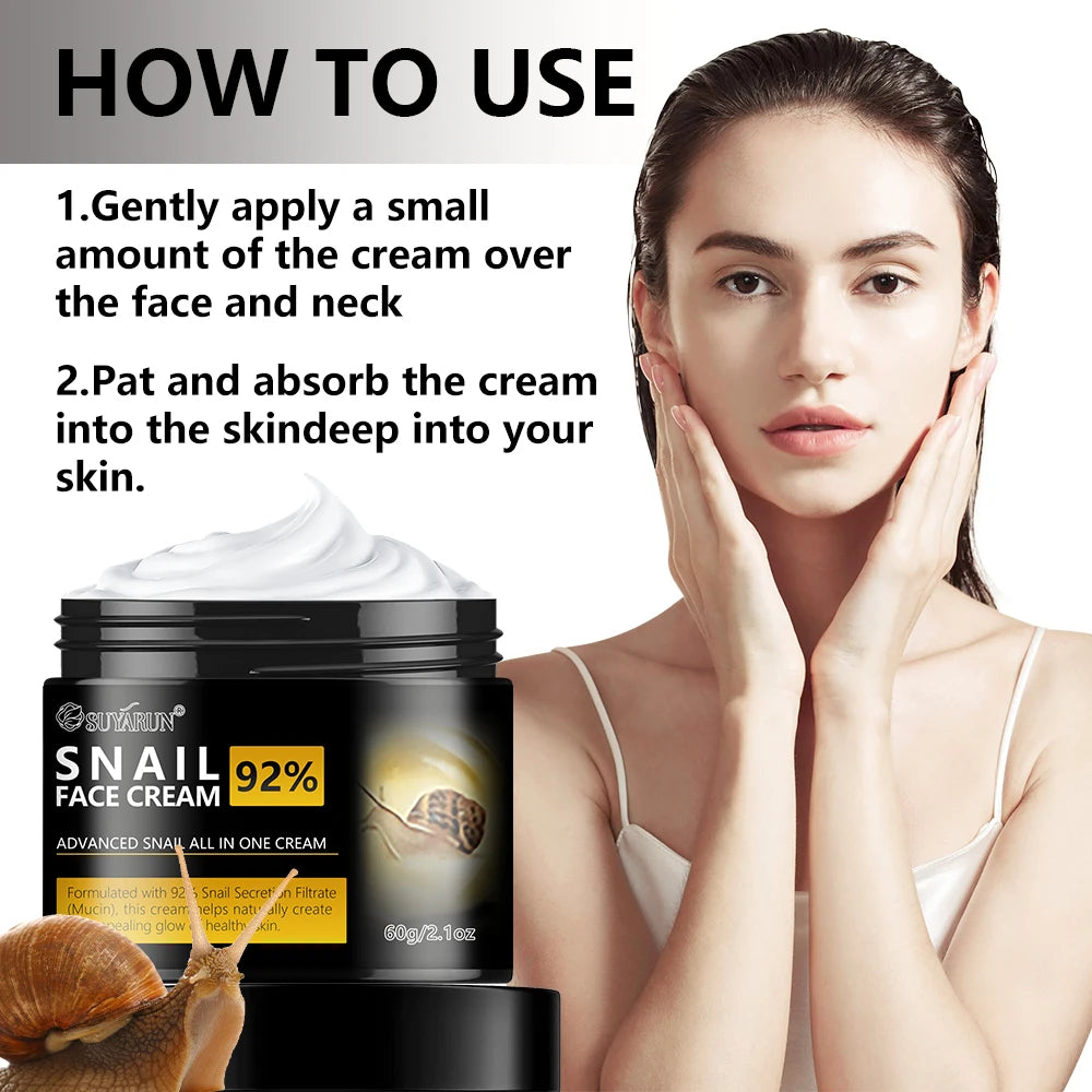 SUYARUN Snail Moisturizing Cream - 24H Hydrating, Anti-Aging Face Cream, Repairing & Brightening Skincare for Dry Sensitive Skin