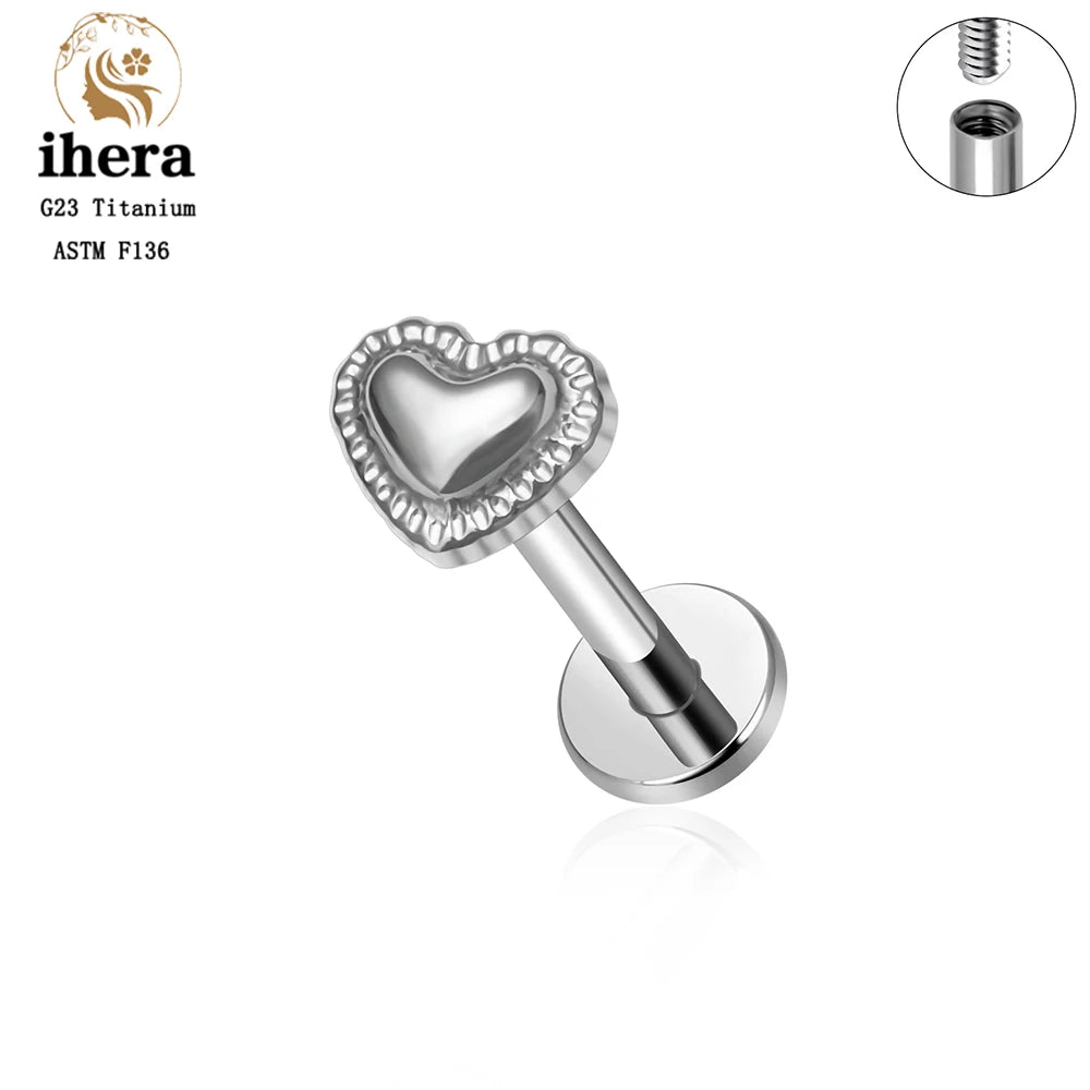 Piercing de Titanio ASTM F136 Caballito de Mar y Corazón - 16G Labret para Cartílago
