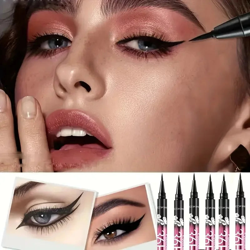 Set 12 Delineadores Líquidos Negros Waterproof Larga Duración - Maquillaje Ojos Profesional Mujer